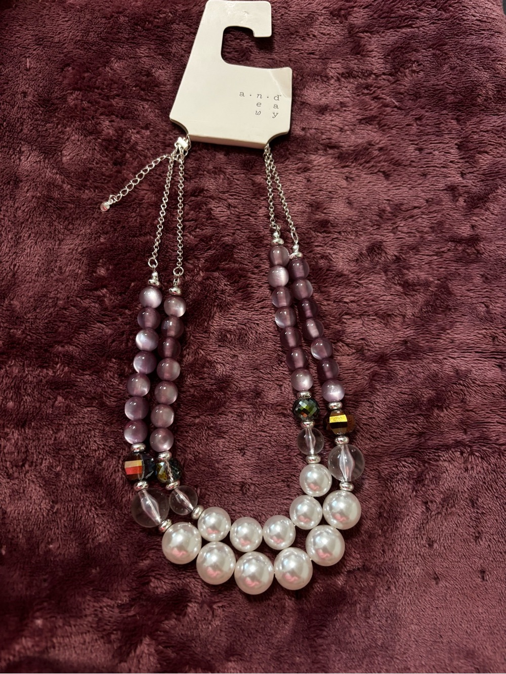 a new day Purple and White Multi-Strand Beaded Necklace